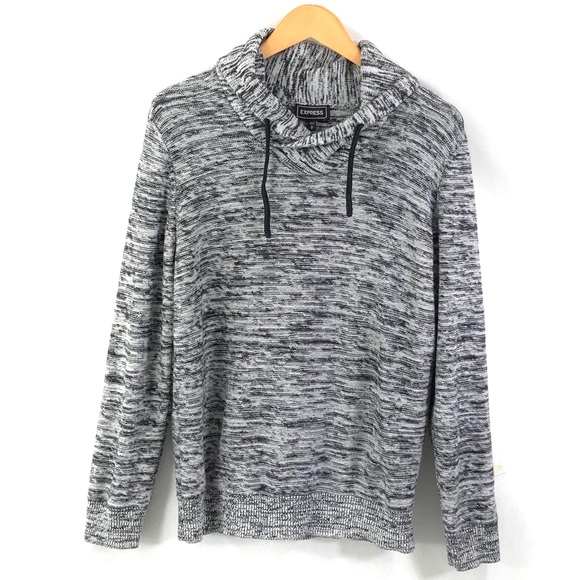 EXPRESS Pullover Drawstring Sweater Sweatshirt Knit Black White Medium J7 - Picture 1 of 7
